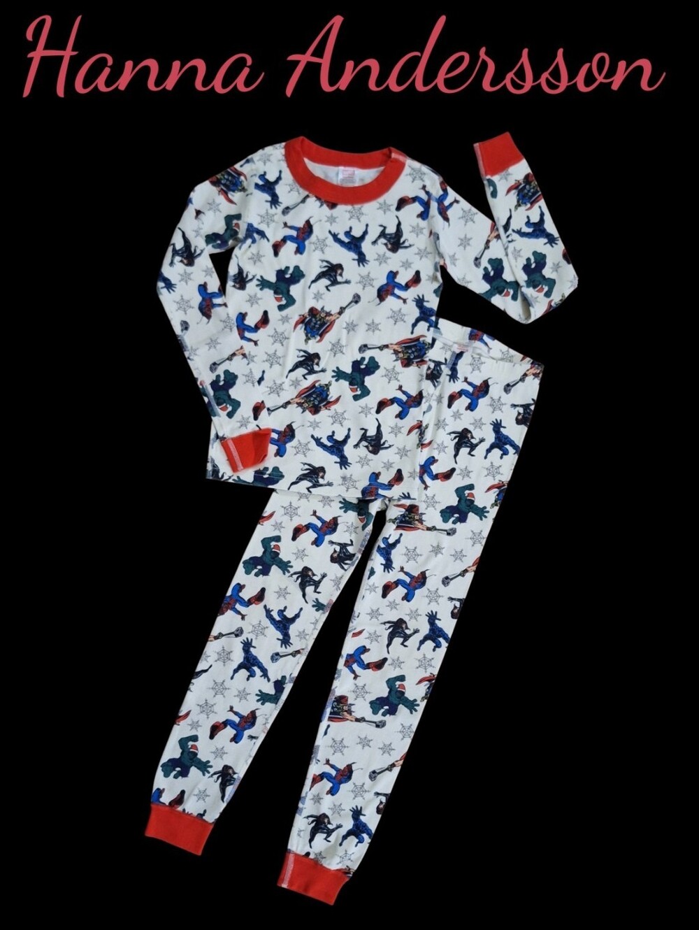 Hanna Andersson White Superhero Pajama Set with Red Trim